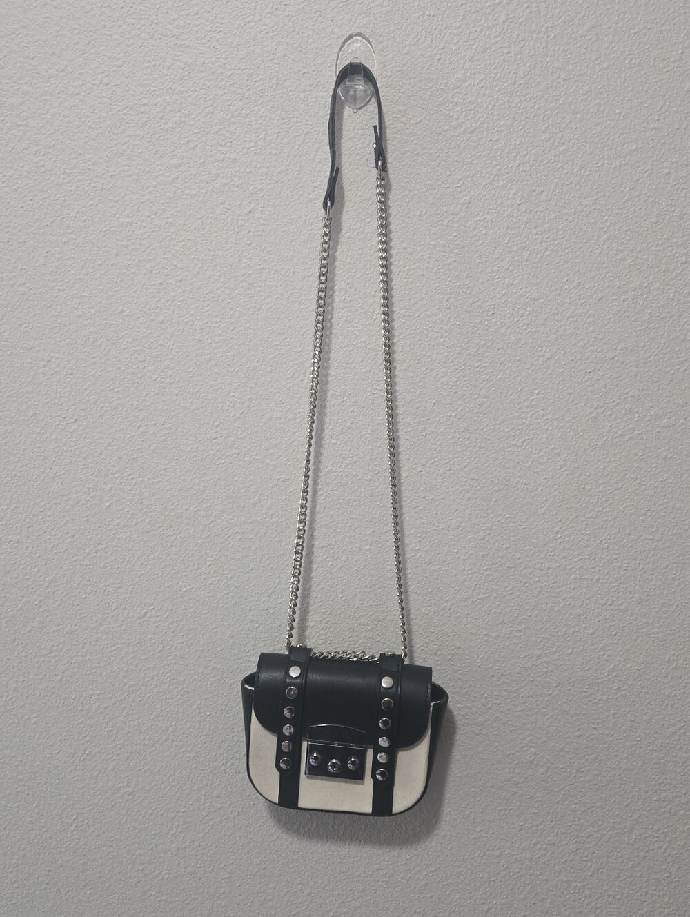 Rare Zara Mini Canvas Rock-style Crossbody black/white purse - Picture 2 of 5